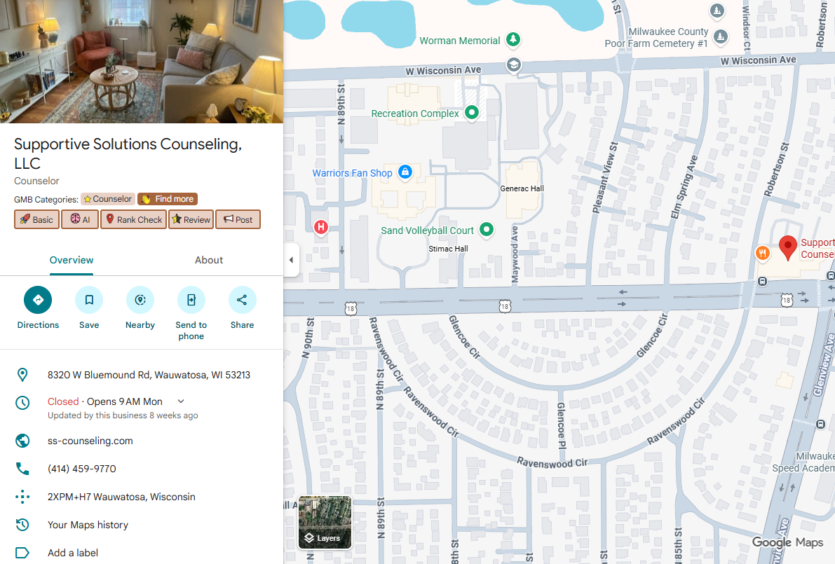 Google Map Pack showing therapist competition in a local market