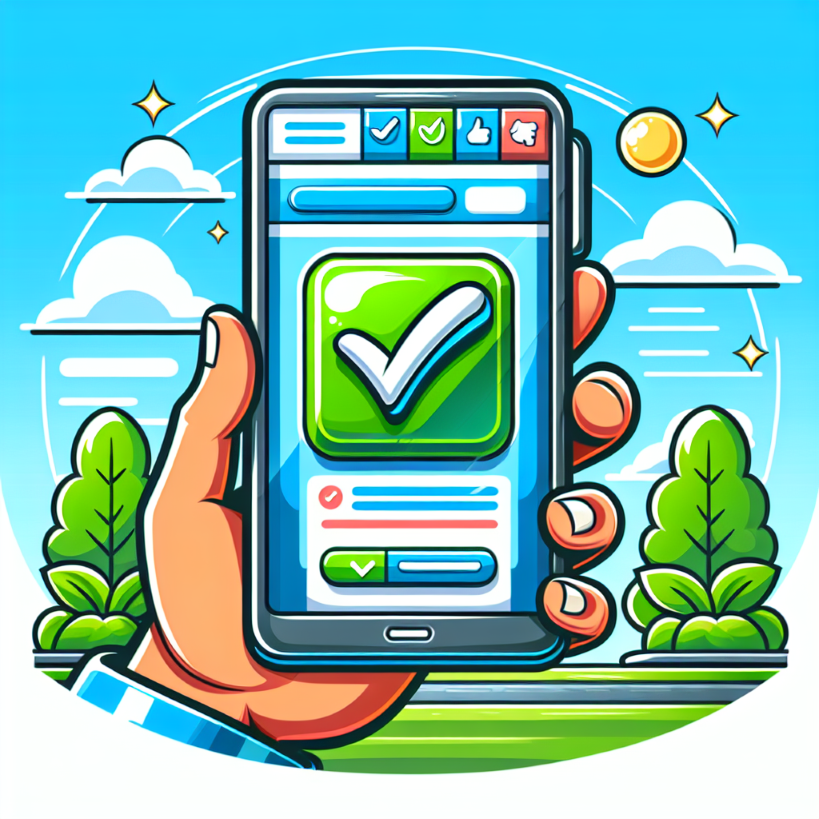 Illustrate a lively and vivid cartoon image of a user-friendly mobile website interface. The website should be modern and have a clear theme reflecting its usability. On the screen of the mobile device should be a large, glowing green checkmark sign symbolizing the effectiveness and reliability of the mobile-friendly website. Integrate bright colors and engaging visual elements to highlight the friendly, ease of navigation, and accessibility features. The cartoon style should use bold outlines, clear shapes, and a harmonious color palette for added appeal. Illustrate a lively and vivid cartoon image of a user-friendly mobile website interface. The website should be modern and have a clear theme reflecting its usability. On the screen of the mobile device should be a large, glowing green checkmark sign symbolizing the effectiveness and reliability of the mobile-friendly website. Integrate bright colors and engaging visual elements to highlight the friendly, ease of navigation, and accessibility features. The cartoon style should use bold outlines, clear shapes, and a harmonious color palette for added appeal.