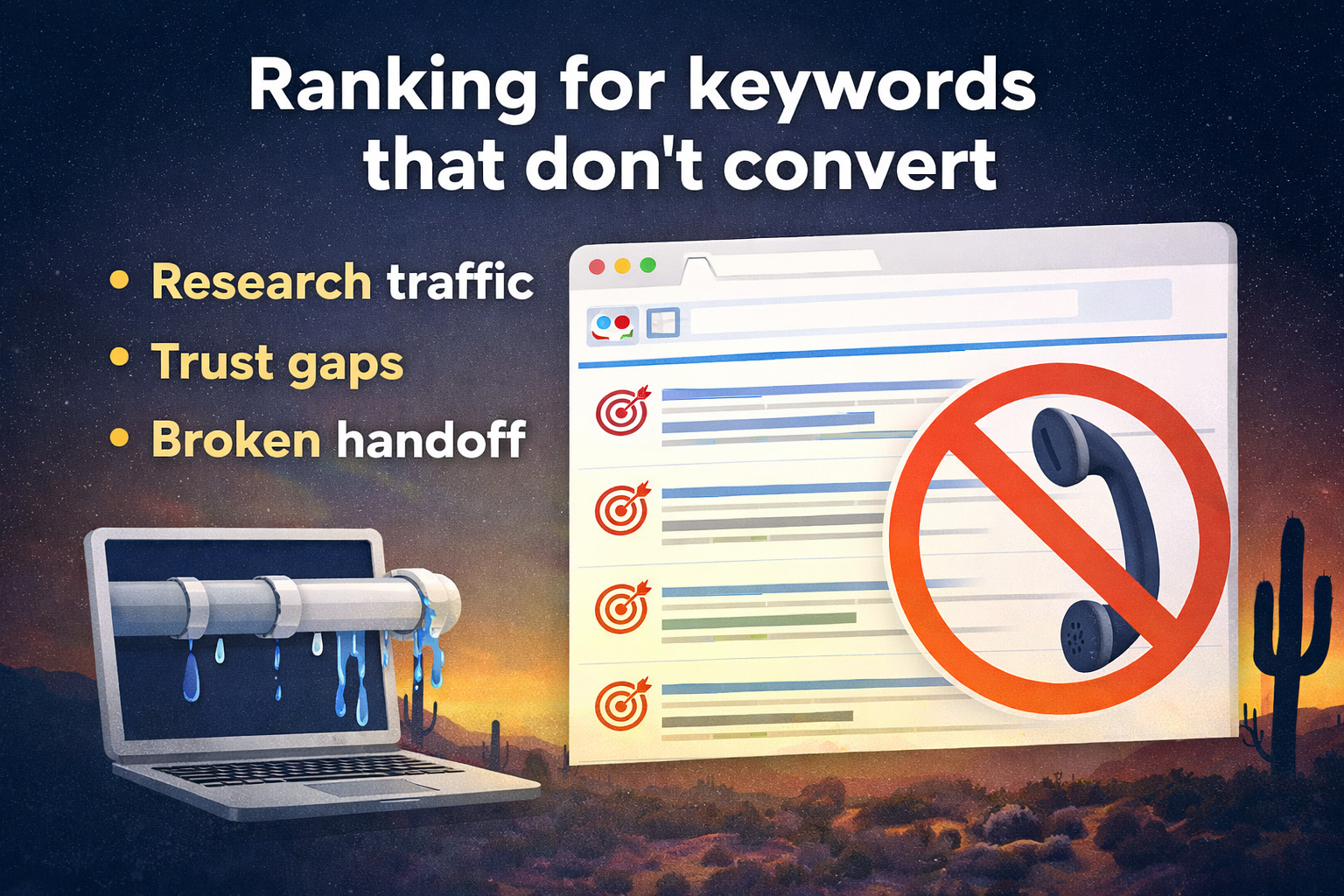 Ranking for keywords that don’t convert — research traffic, trust gaps, and broken handoff causing no calls