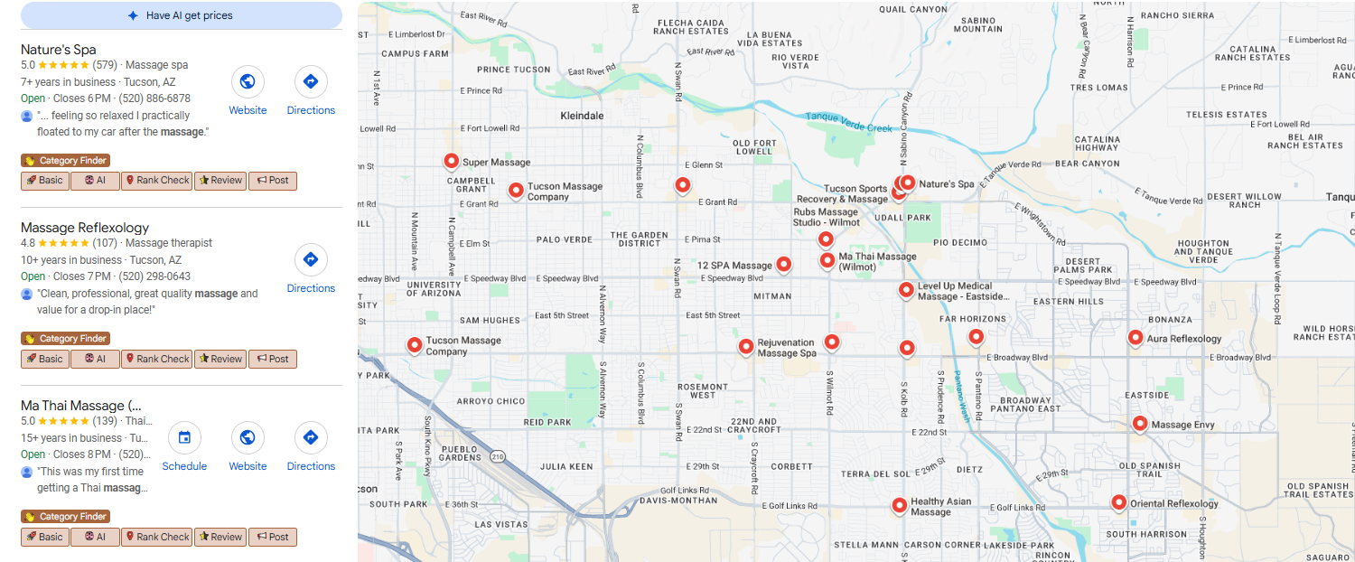 Search result example showing the business ranking in Google
